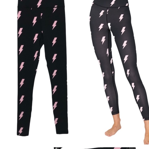 Spiritual Gangster Leggings Lightning Bolt Print Pants Black and Pink - Picture 2 of 4